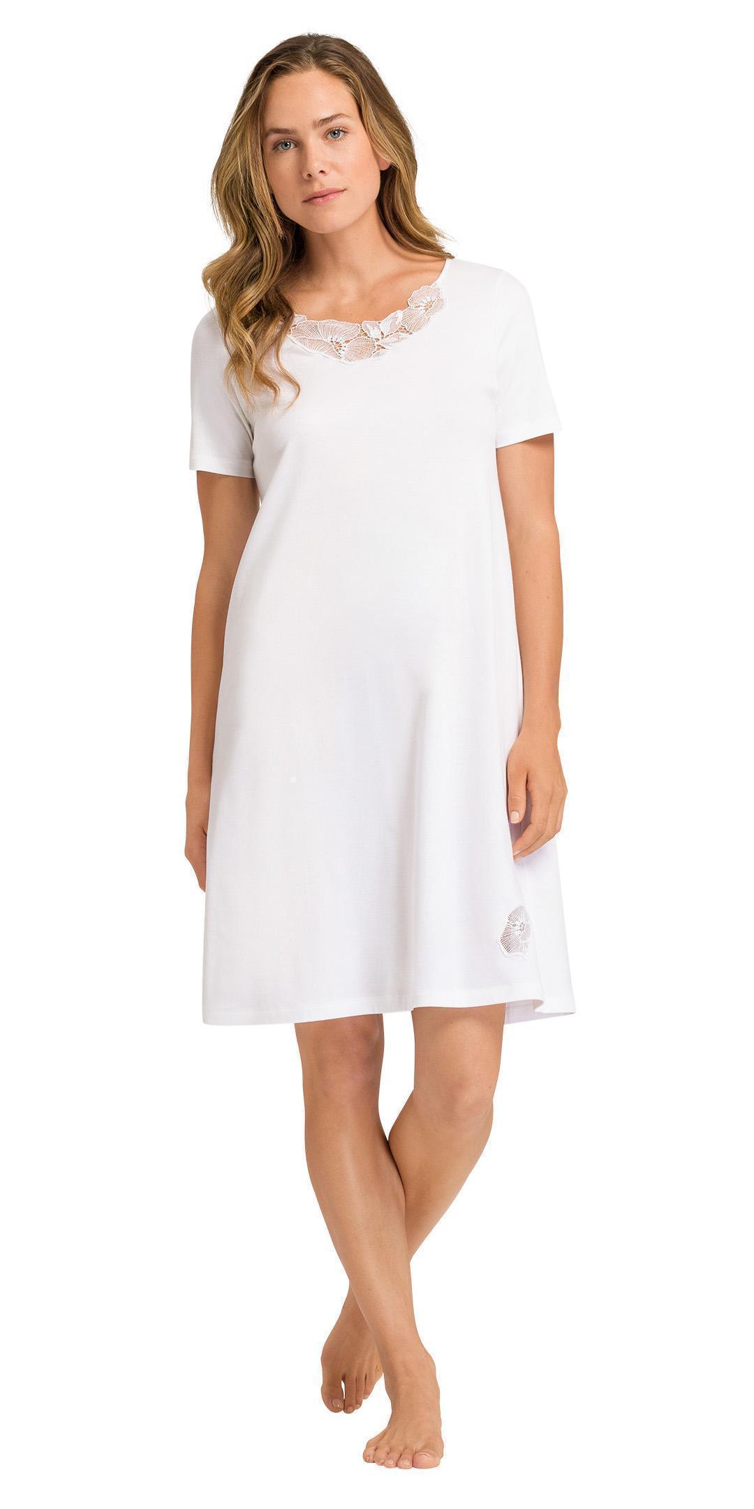 HANRO Paola Short Sleeve Gown | White