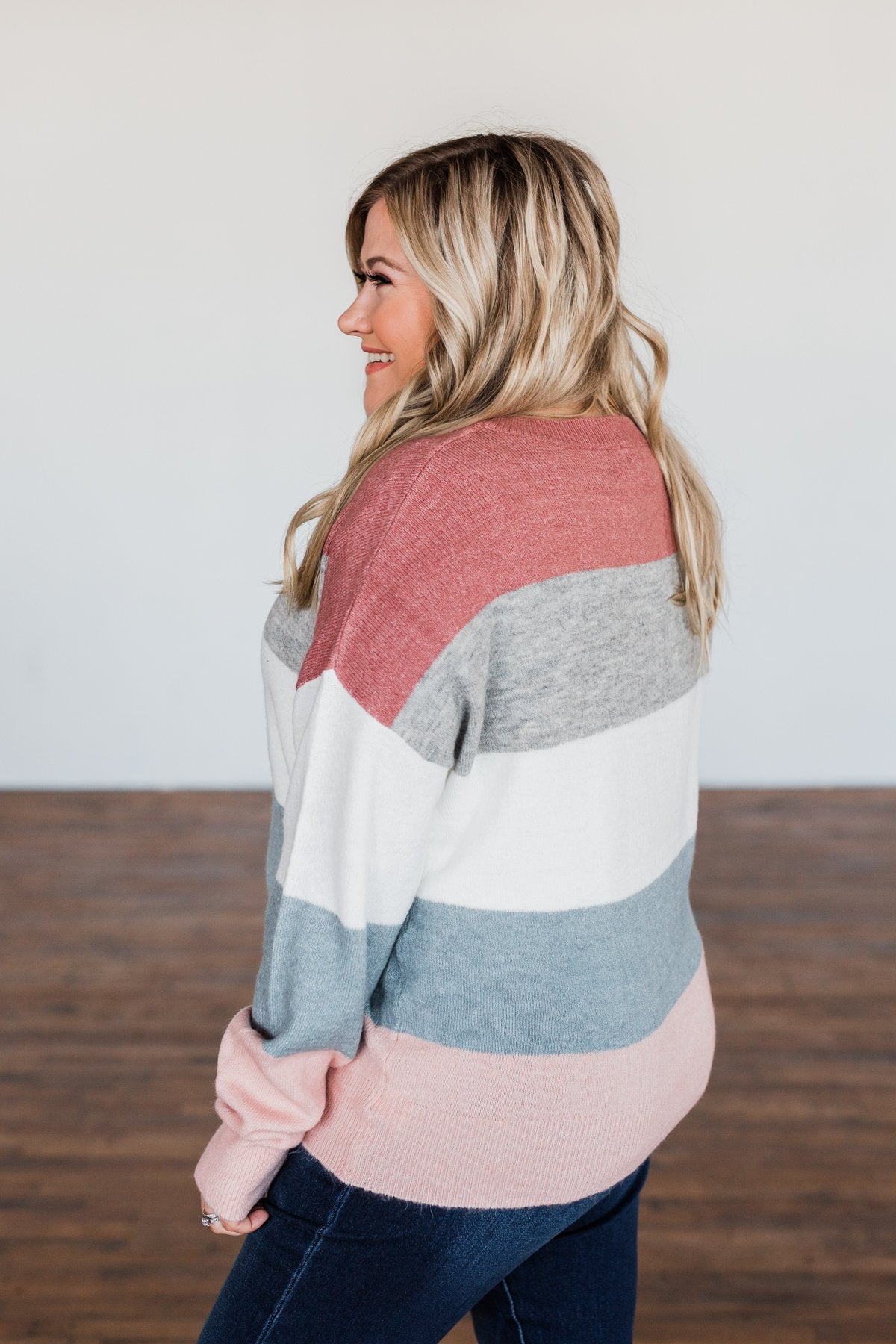 Heart's Desire Color Block Sweater- Mauve, Grey, & Denim Blue