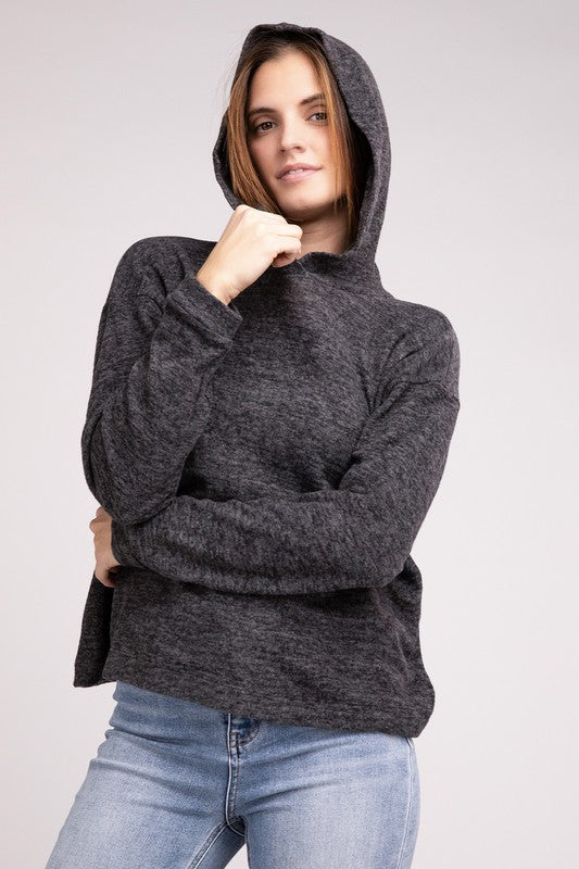 Hooded Brushed Melange Hacci Sweater