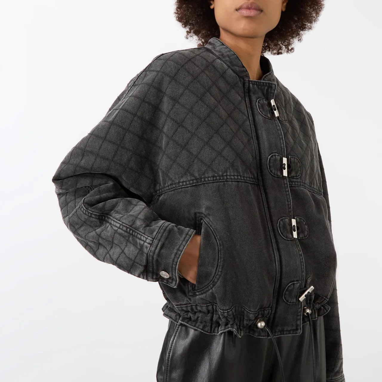 ISABEL MARANT Celiany Quilted Denim Jacket - Dark Grey