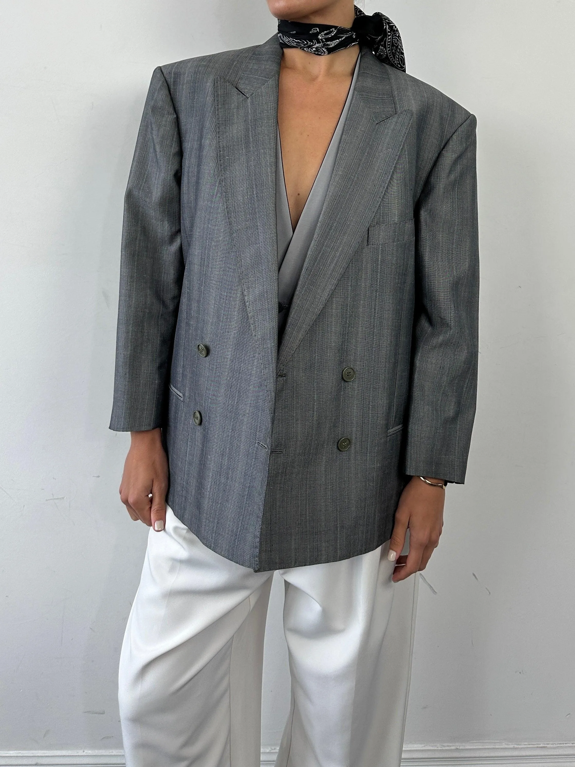 Italian Vintage Boxy Wool Double Breasted Blazer - L/XL