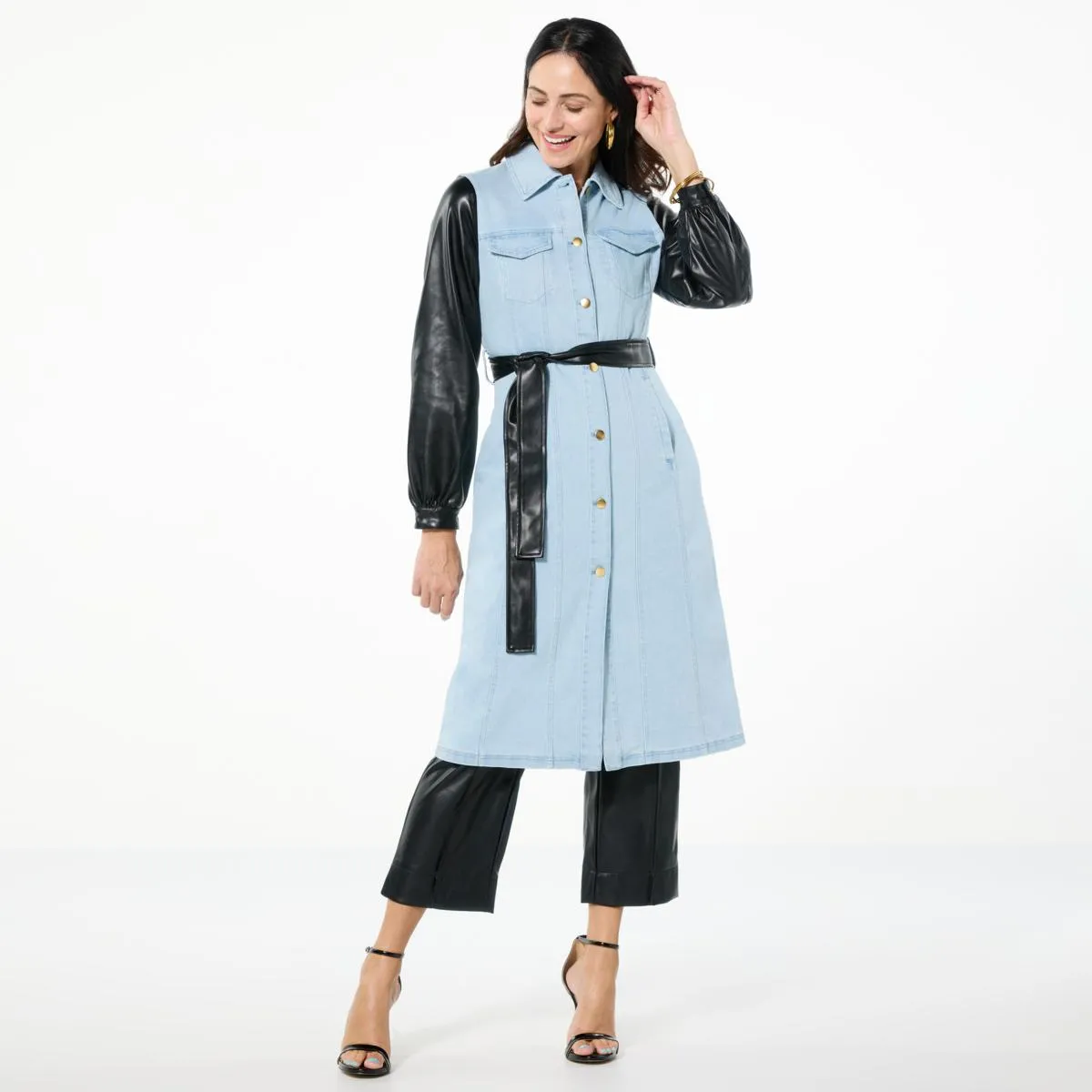      kathy ireland® Fashion 360 Denim British Tower Maxi Trench Coat     