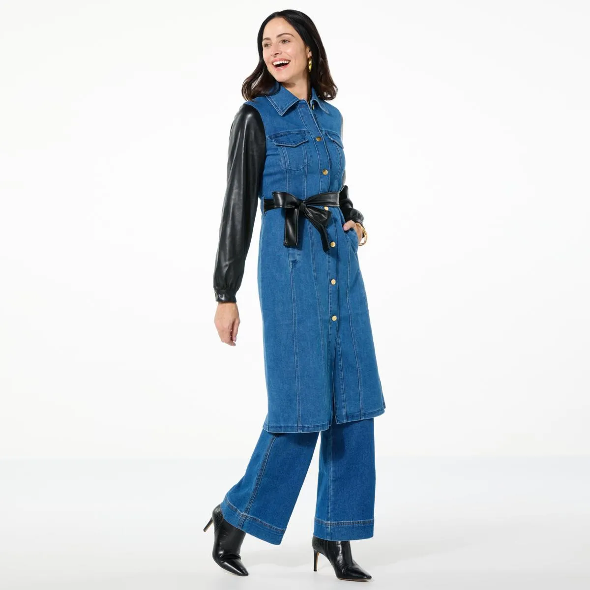      kathy ireland® Fashion 360 Denim British Tower Maxi Trench Coat     