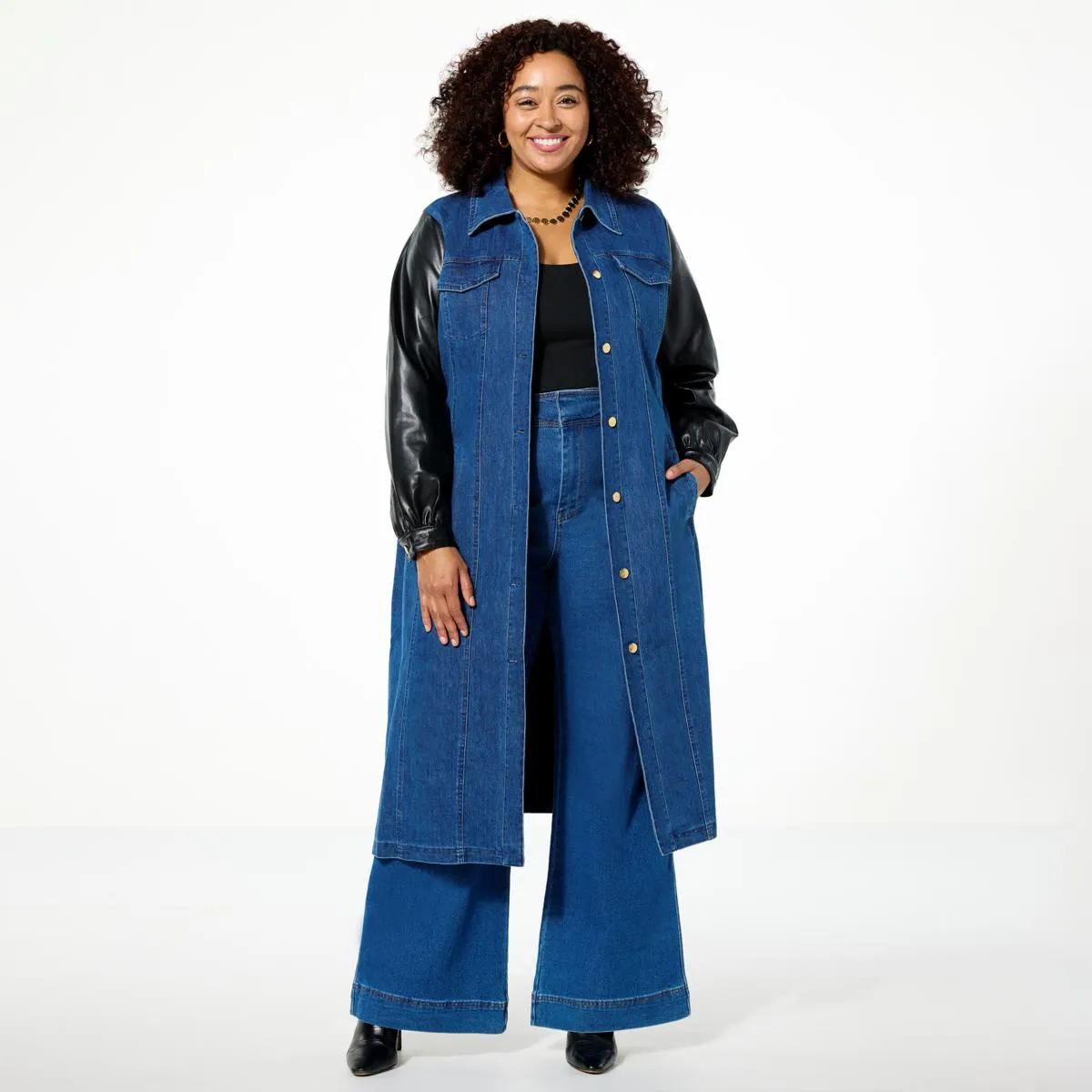      kathy ireland® Fashion 360 Denim British Tower Maxi Trench Coat     