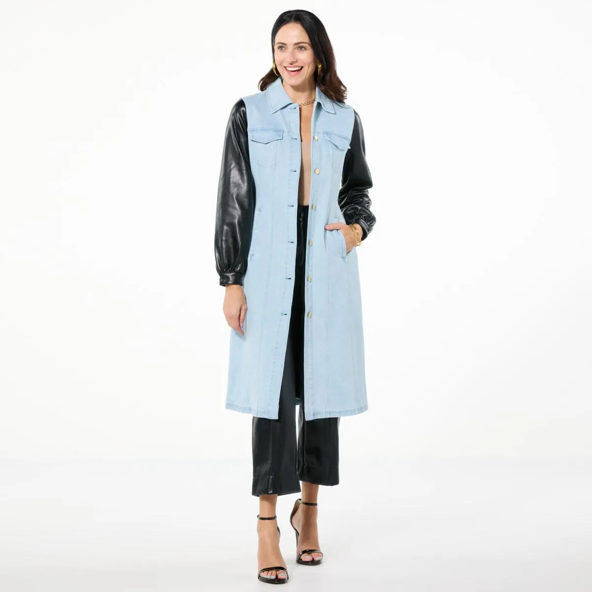      kathy ireland® Fashion 360 Denim British Tower Maxi Trench Coat     