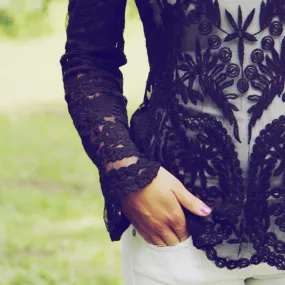 Laced in Snow Blouse in Black