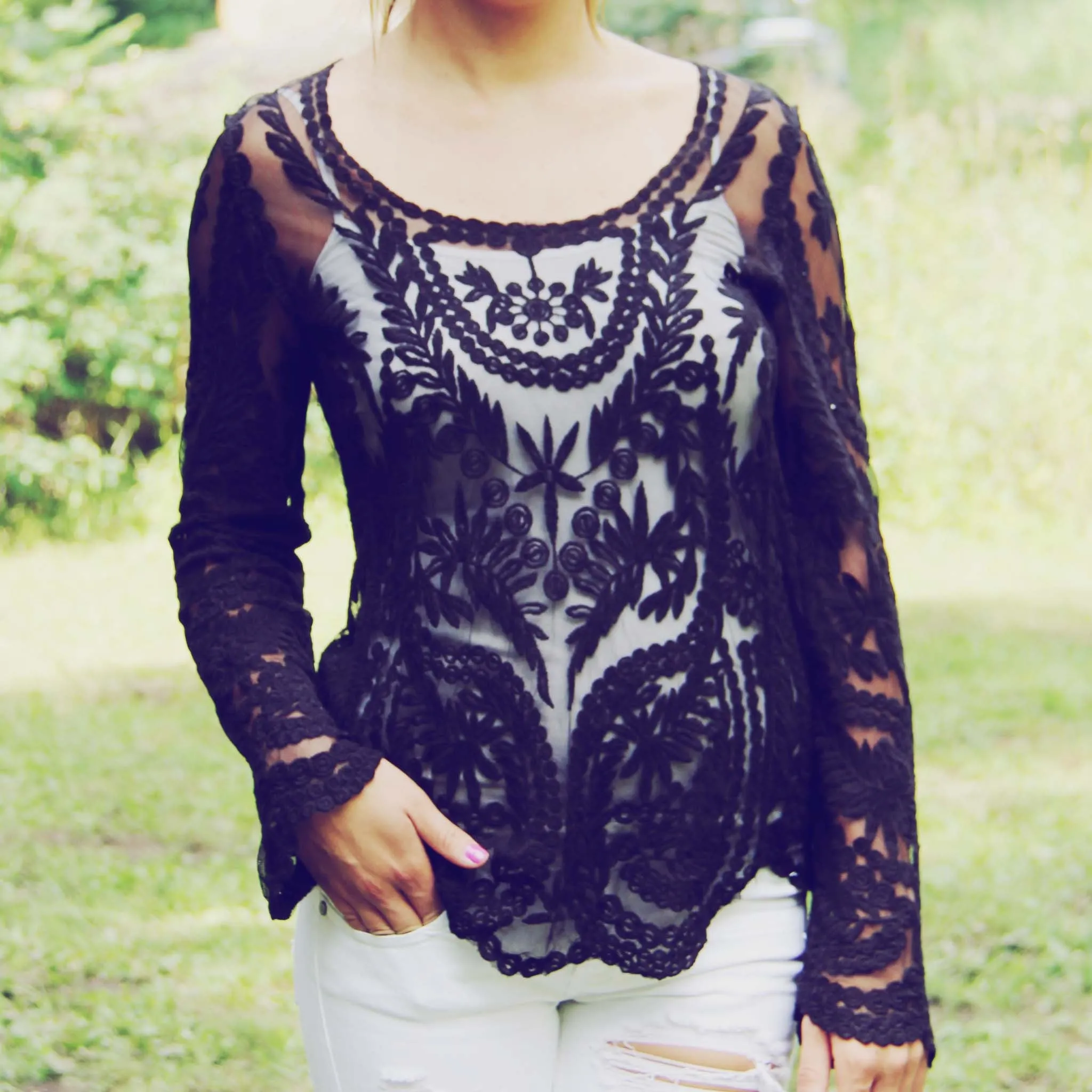 Laced in Snow Blouse in Black