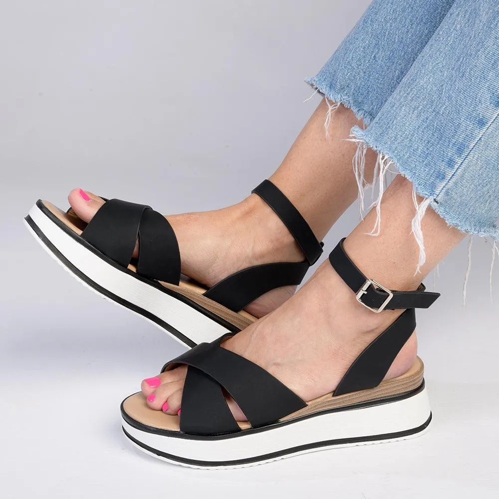 Madison Helena Sling Back Wedge Sandal  - Black