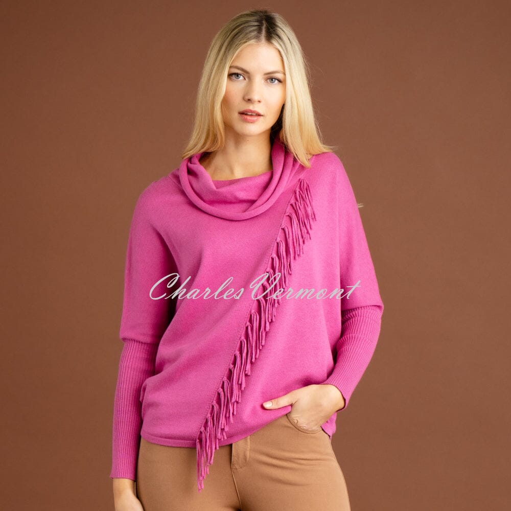 Marble Fringe Detail Sweater - Style 6373-206 (Dark Pink)