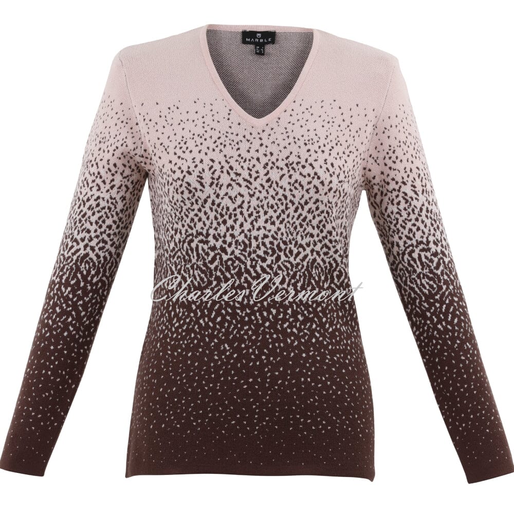 Marble V-Neck Sweater - Style 7122-120 (Pink / Chocolate)