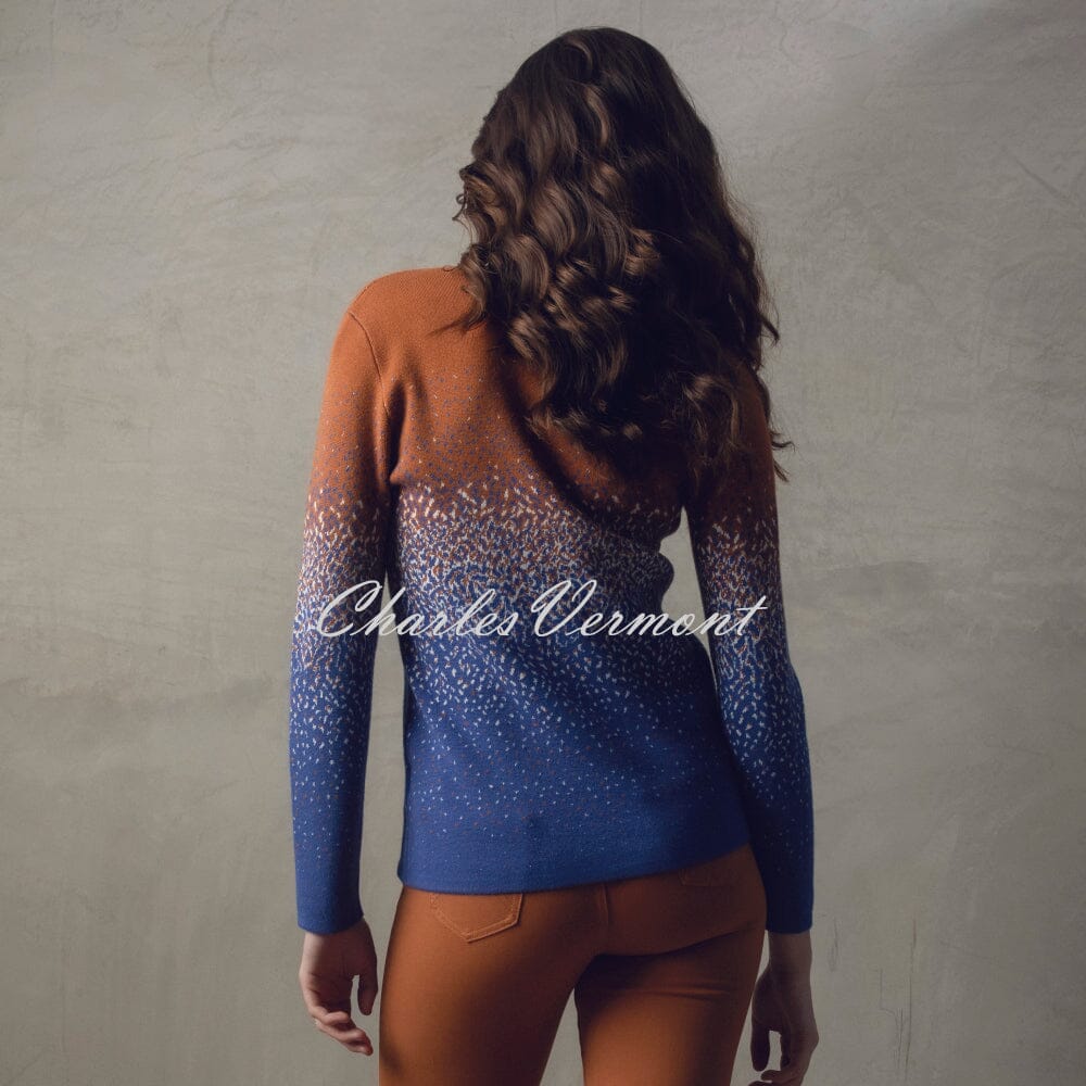 Marble V-Neck Sweater - Style 7122-224 (Rust / Blue / White)