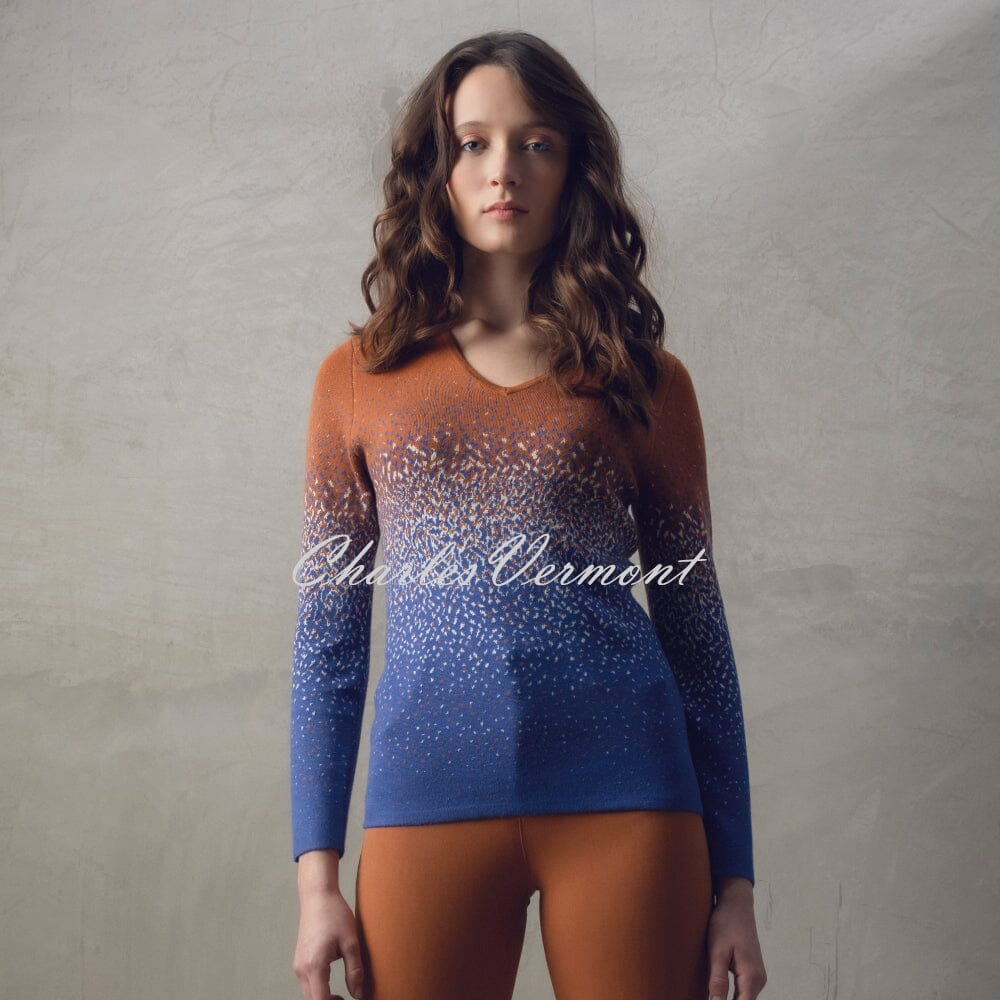 Marble V-Neck Sweater - Style 7122-224 (Rust / Blue / White)