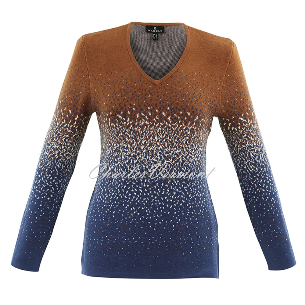 Marble V-Neck Sweater - Style 7122-224 (Rust / Blue / White)