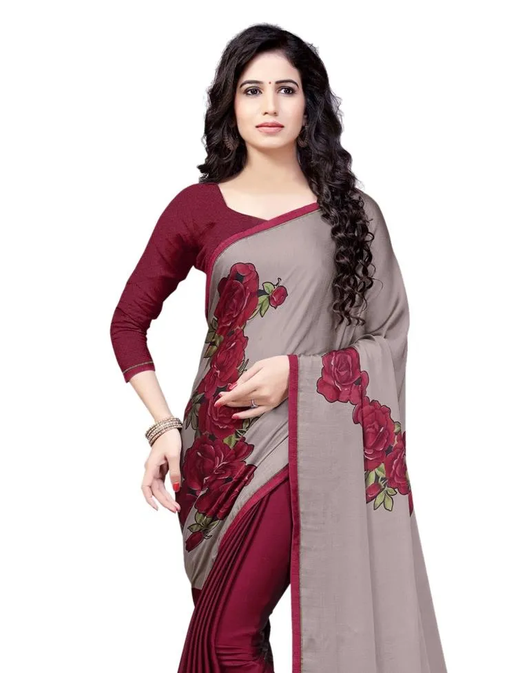 Maroon Coloured Chiffon Printed Partywear saree