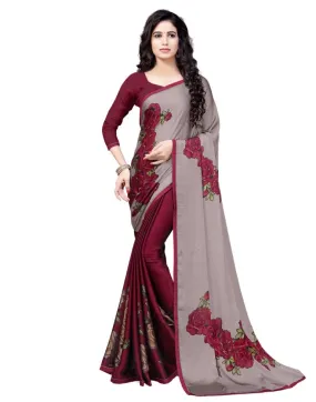 Maroon Coloured Chiffon Printed Partywear saree