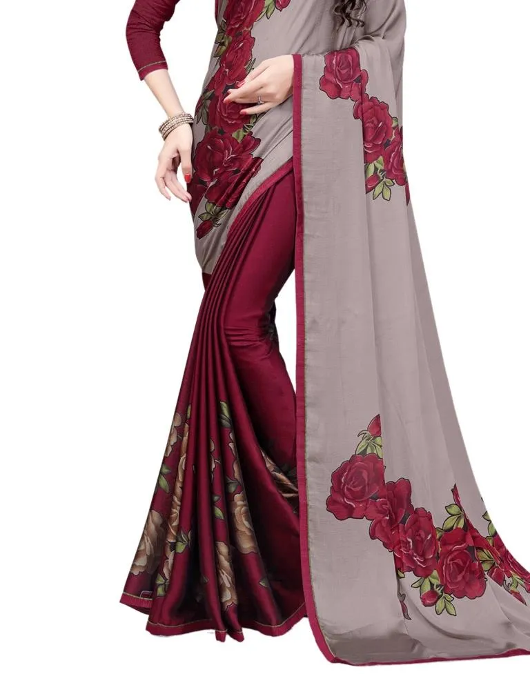 Maroon Coloured Chiffon Printed Partywear saree