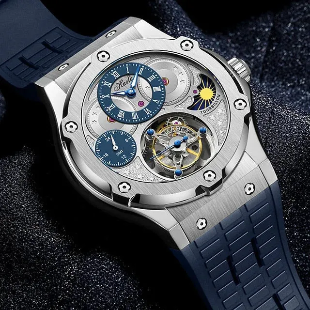 Men's Sapphire Crystal GMT Tourbillon Mechanical Waterproof Wristwatch