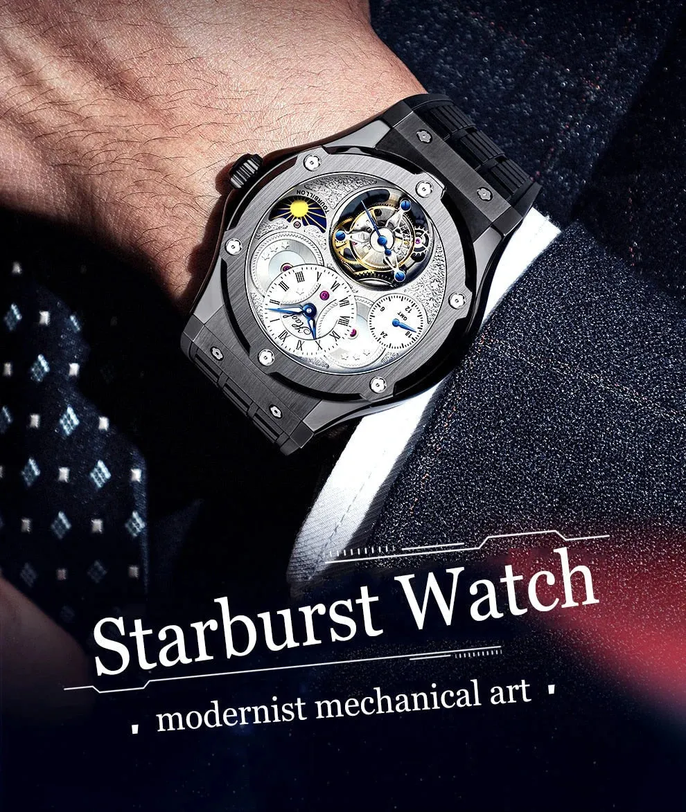 Men's Sapphire Crystal GMT Tourbillon Mechanical Waterproof Wristwatch