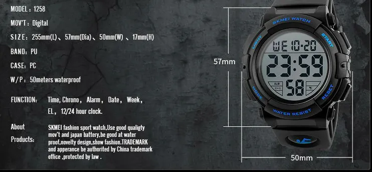 Men's Waterproof Digital Big Dial 50M Chronograph LED Clocks Wristwatches