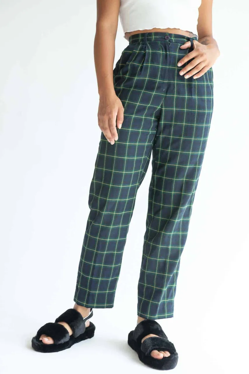 Navy & Green Checked Vintage Pants (sz. Petite 4)