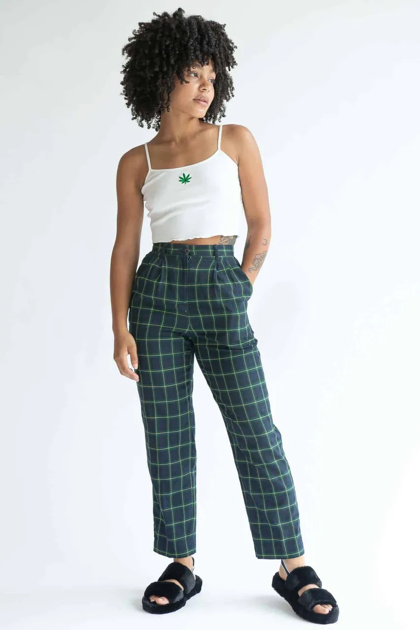 Navy & Green Checked Vintage Pants (sz. Petite 4)