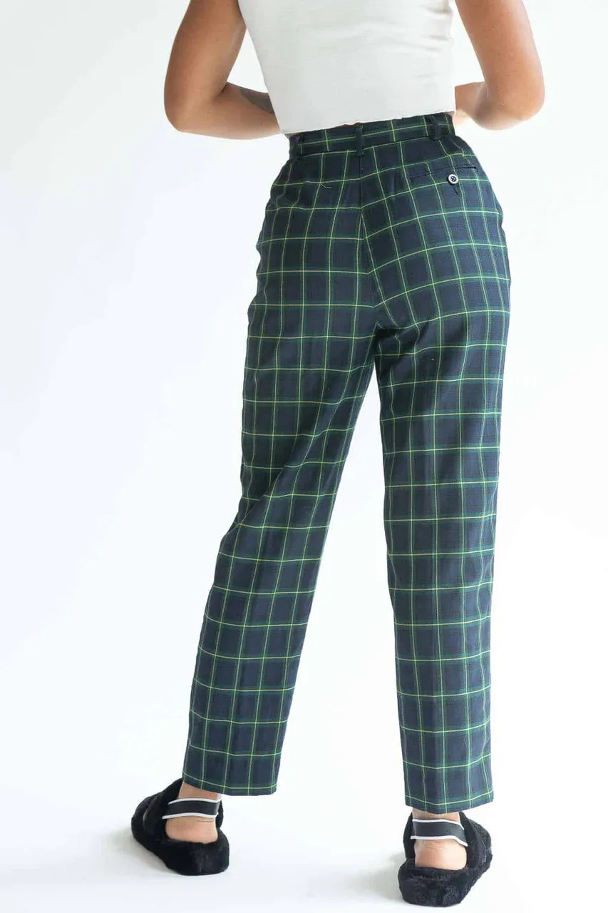 Navy & Green Checked Vintage Pants (sz. Petite 4)