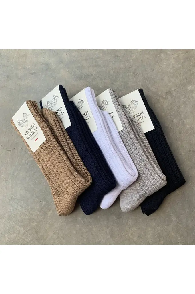 Nishiguchi Kutsushita - Praha Egyptian Cotton Ribbed Sock - Cappuccino