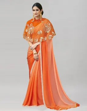 Orange Coloured Chiffon Plain Partywear saree