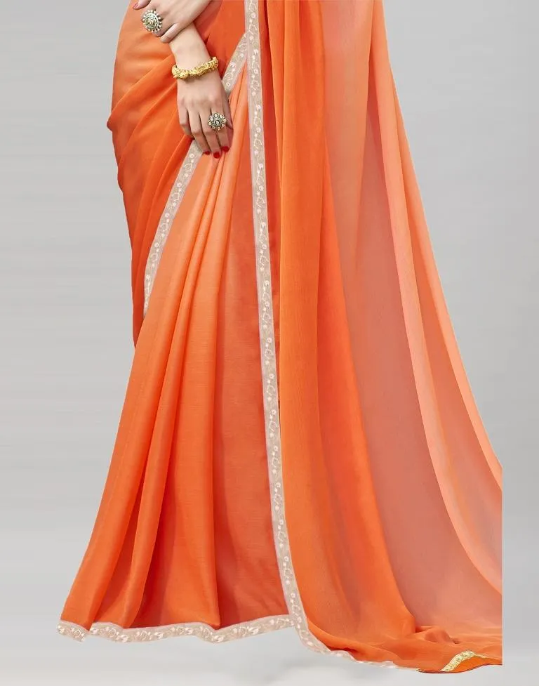 Orange Coloured Chiffon Plain Partywear saree