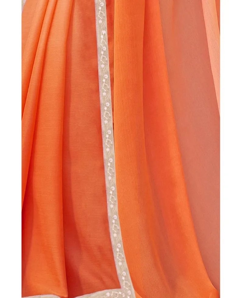 Orange Coloured Chiffon Plain Partywear saree