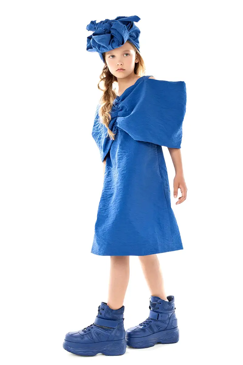 OVERSIZED FRONT BOW COBALT DRESS