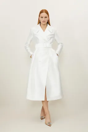 Petite Satin Twill Tailored Full Skirted Belted Midaxi Dress | Karen Millen