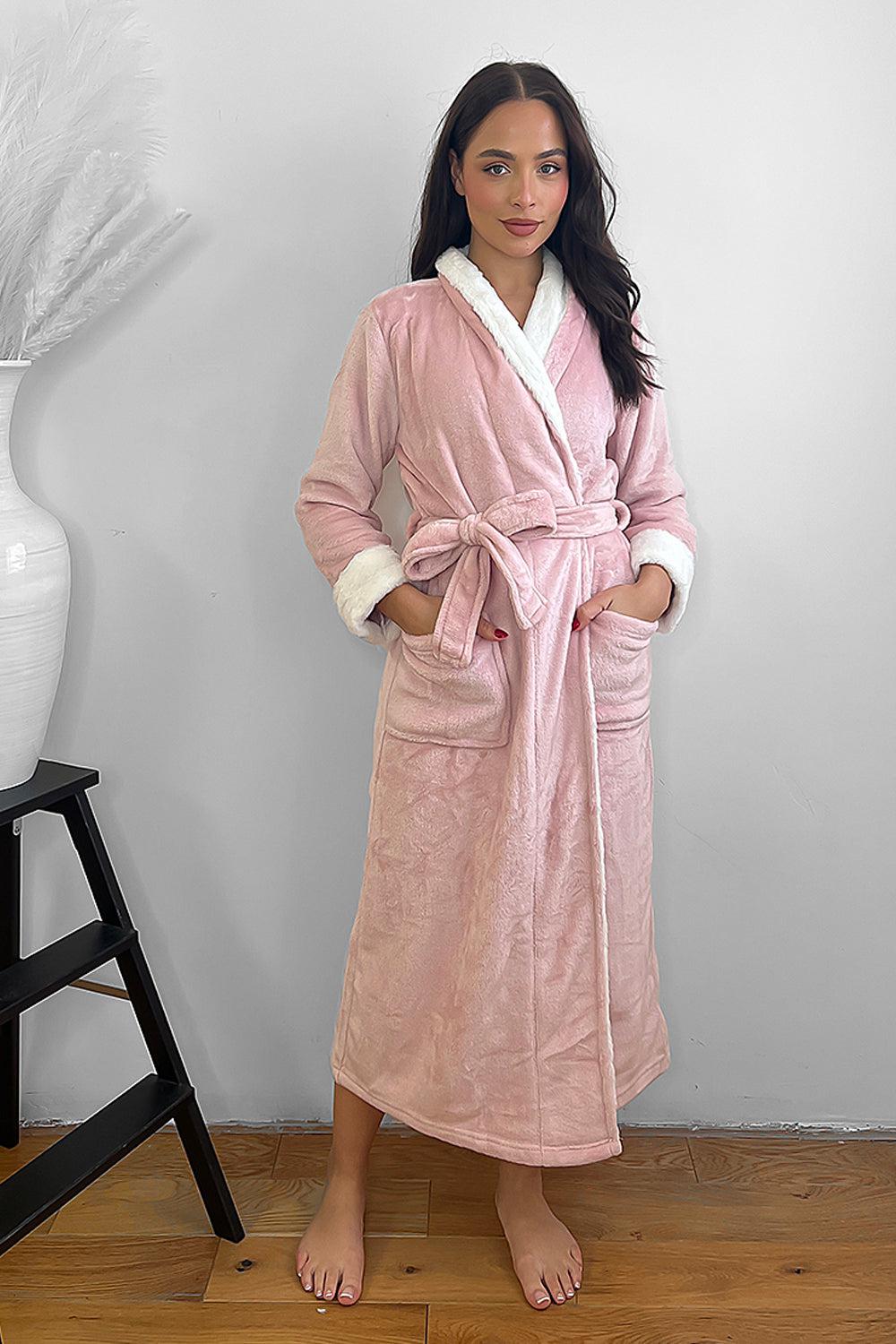 Pink White Lapel Super Soft House Gown