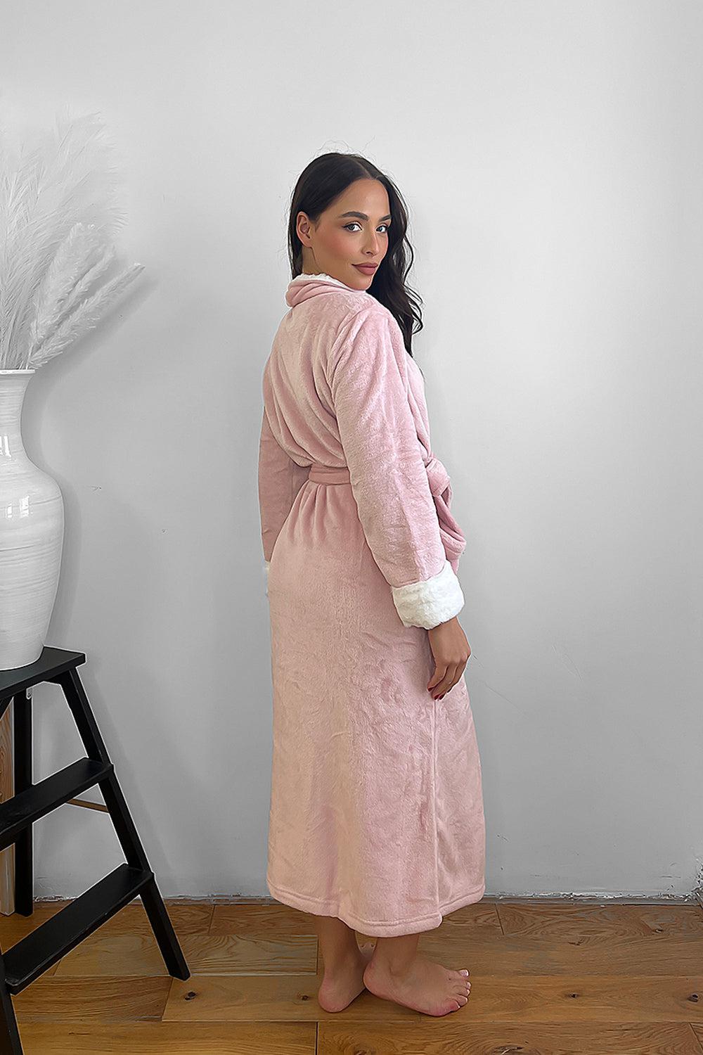 Pink White Lapel Super Soft House Gown