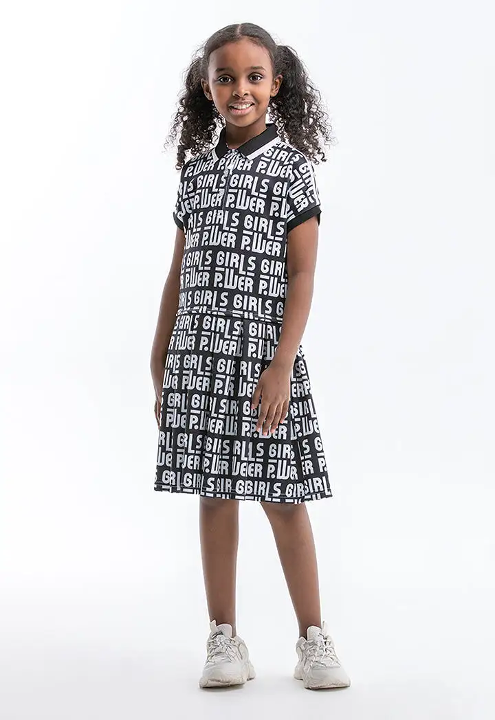 Powerpuff Girls All Over Printed Collared Dress