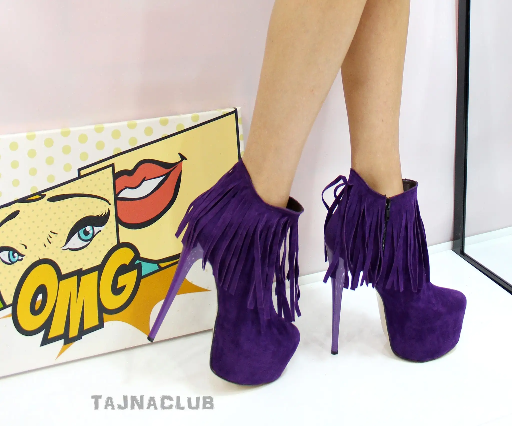 Purple Fringed Platform Ankle Boots