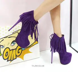 Purple Fringed Platform Ankle Boots