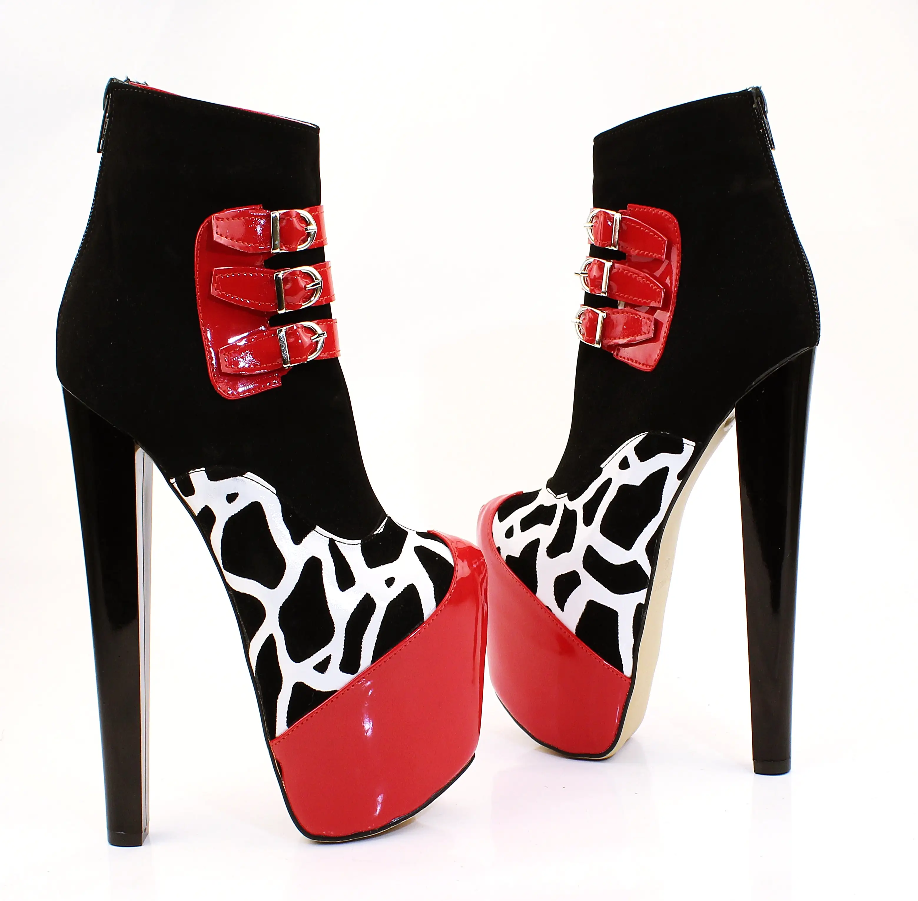 Red Black Leopard Ankle Platform Boots