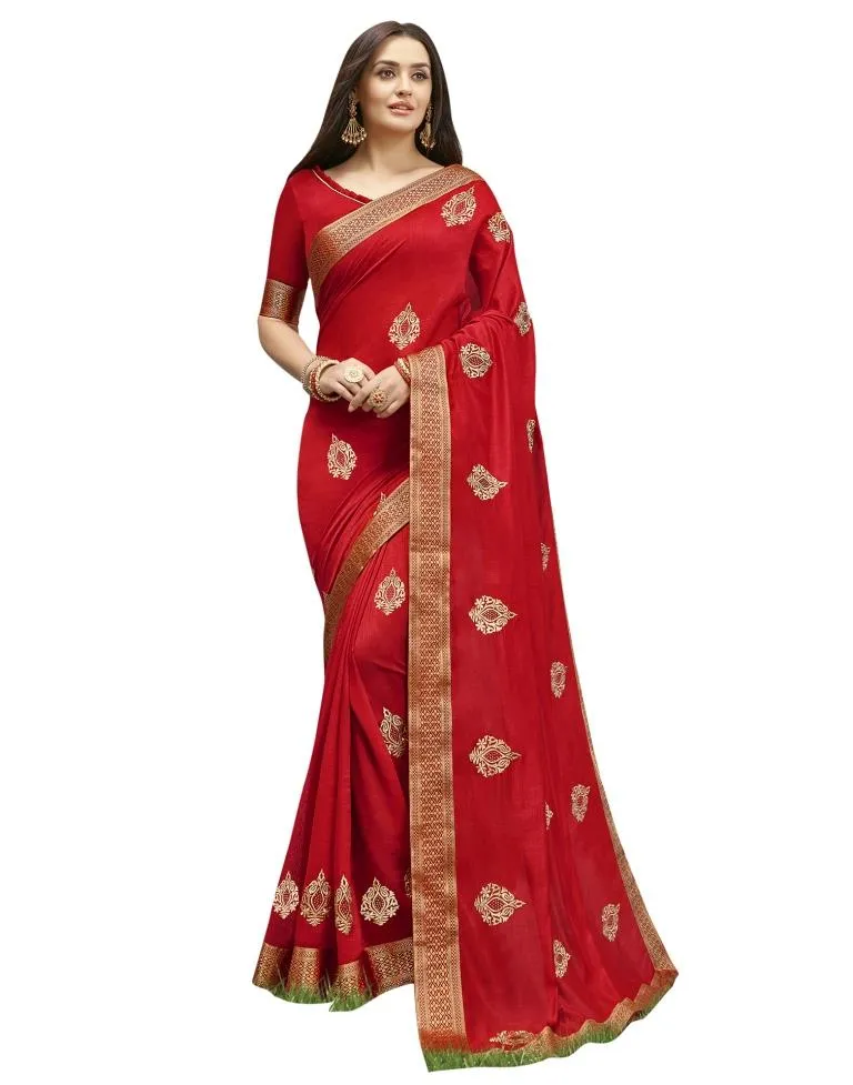 Red Coloured Art Silk Embroidered Partywear saree