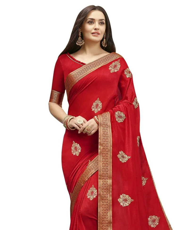 Red Coloured Art Silk Embroidered Partywear saree