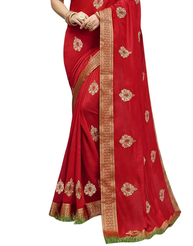 Red Coloured Art Silk Embroidered Partywear saree