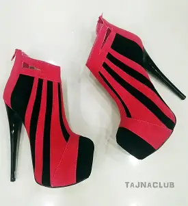 Red Zipper Back Platform Ankle Boots