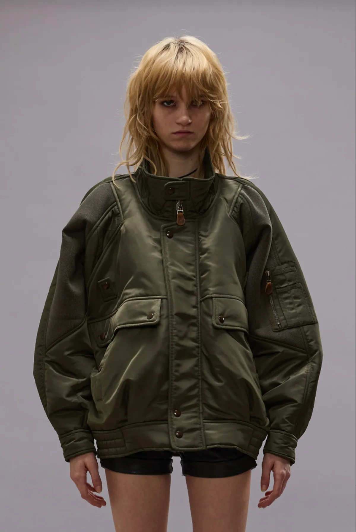 Ribbed Bomber Jacket - Olive