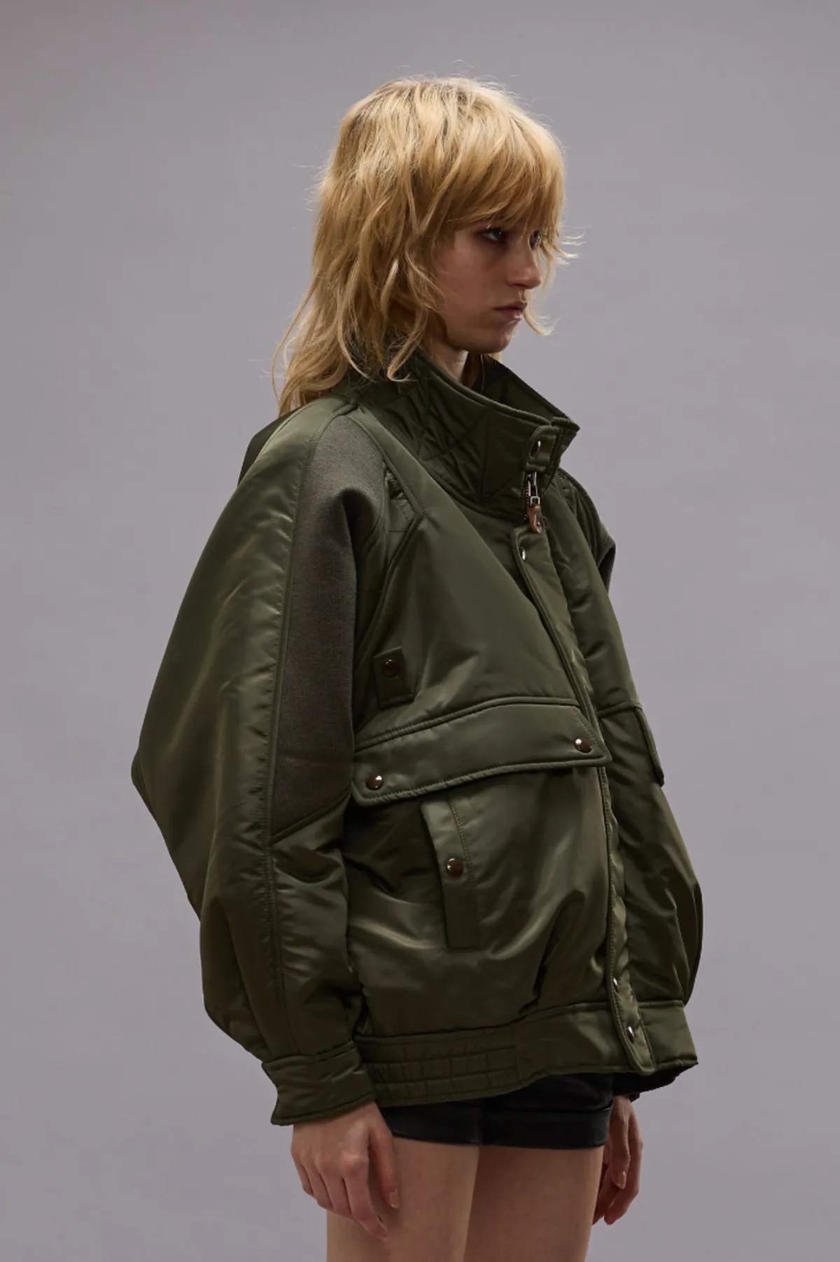 Ribbed Bomber Jacket - Olive