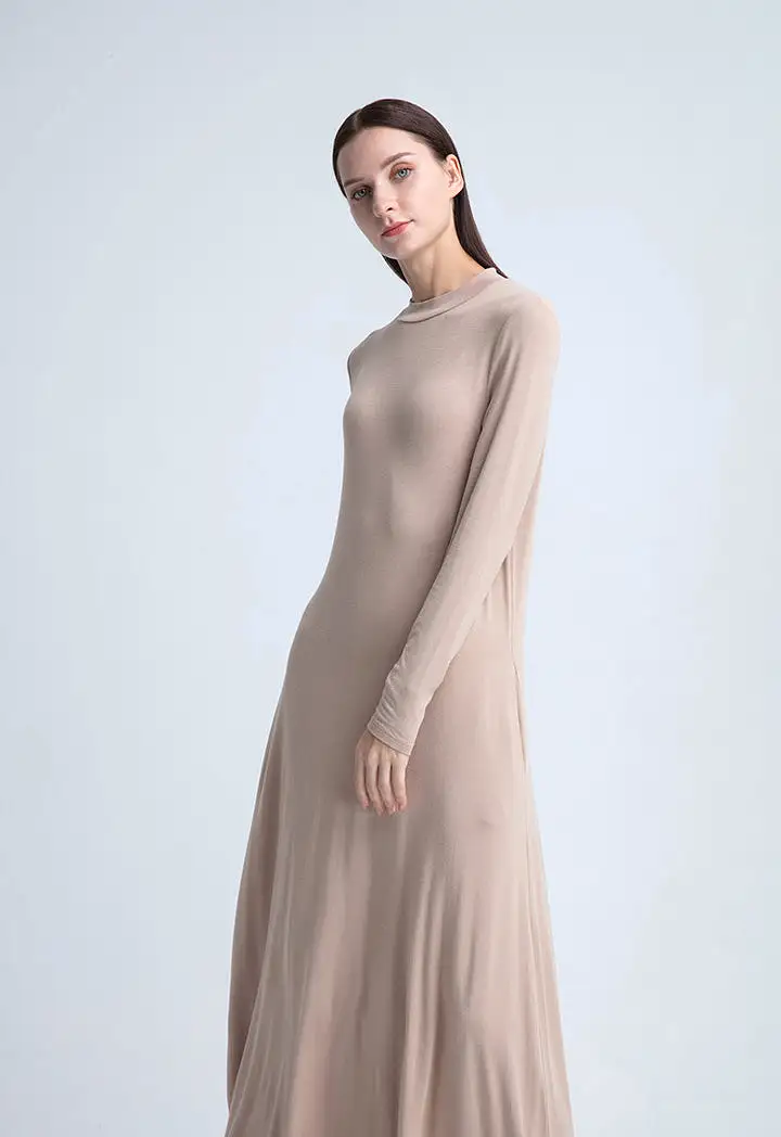 Round Neck Solid Dress