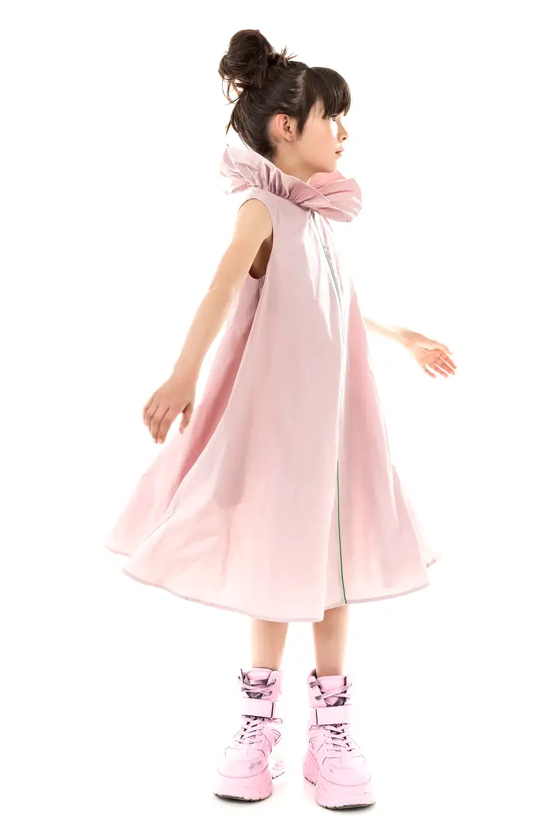 RUFFLE NECK PINK DRESS