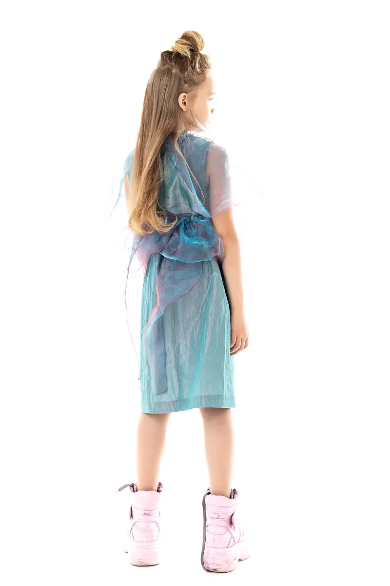 RUFFLE TURQUOISE BLUE DRESS