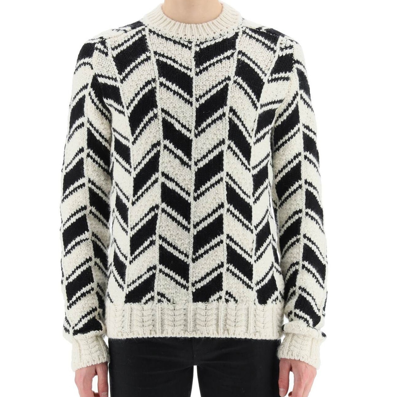 Saint Laurent  |SWEATER IN MONOCHROME CHEVRON JACQUARD