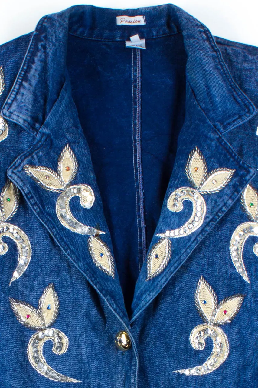 Sequin Embroidered Denim Trench Coat