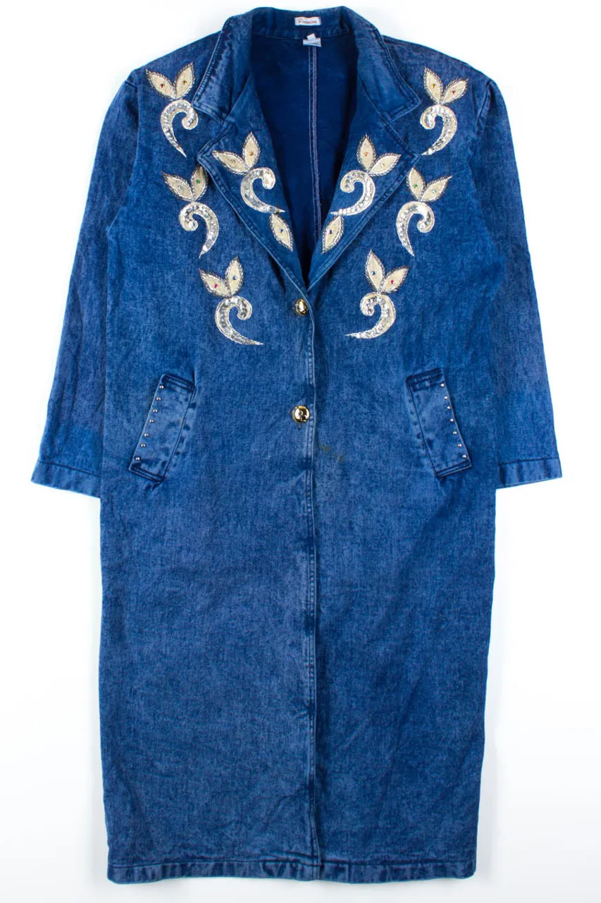 Sequin Embroidered Denim Trench Coat